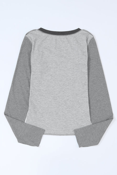 Exposed Seam Ribbed Knit Patchwork Top