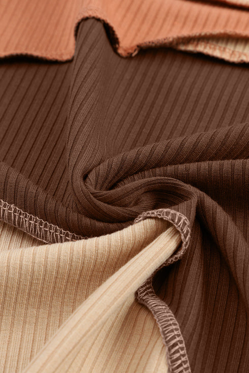 Exposed Seam Ribbed Knit Patchwork Top