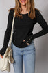 Exposed Seam Ribbed Knit Round Neck Long Sleeve Top