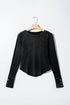 Exposed Seam Ribbed Knit Round Neck Long Sleeve Top