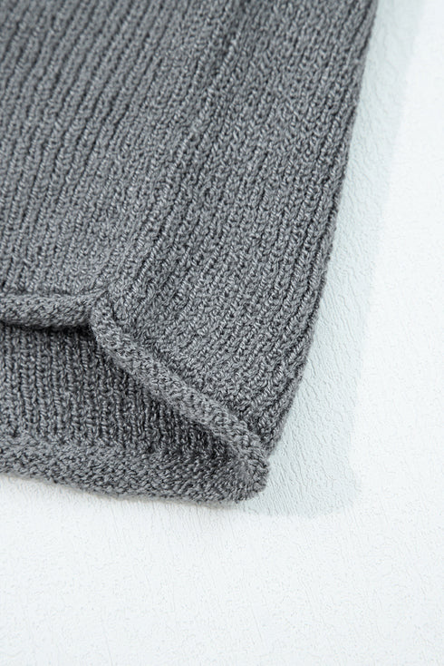 Exposed Seam Ribbed Knit Round Neck Pullover Sweater