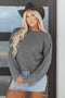 Exposed Seam Ribbed Knit Round Neck Pullover Sweater