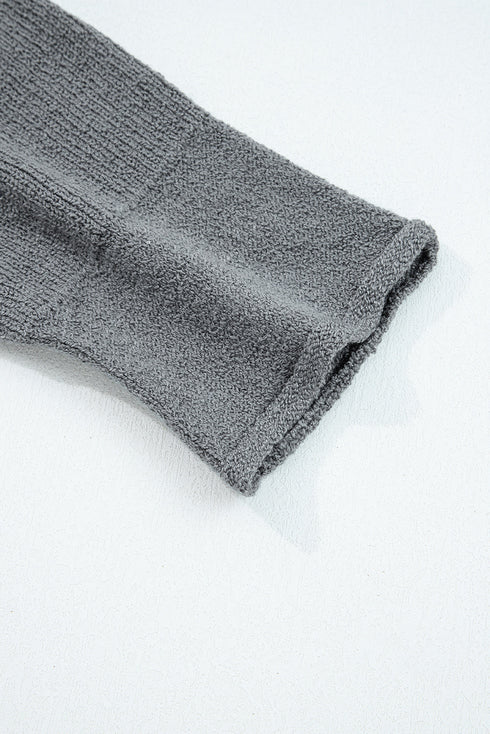 Exposed Seam Ribbed Knit Round Neck Pullover Sweater