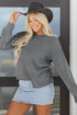 Exposed Seam Ribbed Knit Round Neck Pullover Sweater