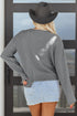 Exposed Seam Ribbed Knit Round Neck Pullover Sweater