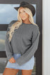 Exposed Seam Ribbed Knit Round Neck Pullover Sweater