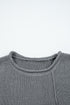 Exposed Seam Ribbed Knit Round Neck Pullover Sweater