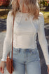 Exposed Seam Ribbed Knit Slim Fit Long Sleeve Top