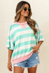 Exposed Seam Ribbed Patchwork Striped Tee