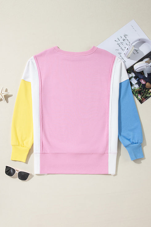 Exposed Seam Side Slit Crew Neck Sweatshirt