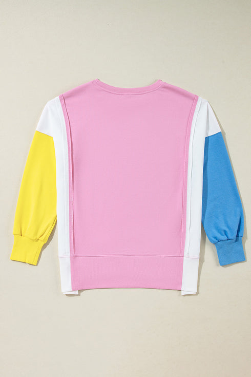Exposed Seam Side Slit Crew Neck Sweatshirt