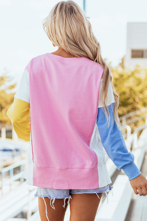 Exposed Seam Side Slit Crew Neck Sweatshirt