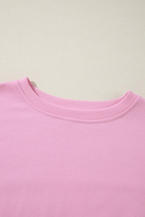 Exposed Seam Side Slit Crew Neck Sweatshirt