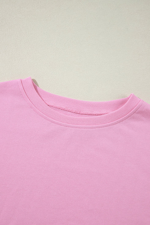 Exposed Seam Side Slit Crew Neck Sweatshirt