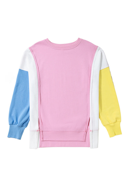 Exposed Seam Side Slit Crew Neck Sweatshirt