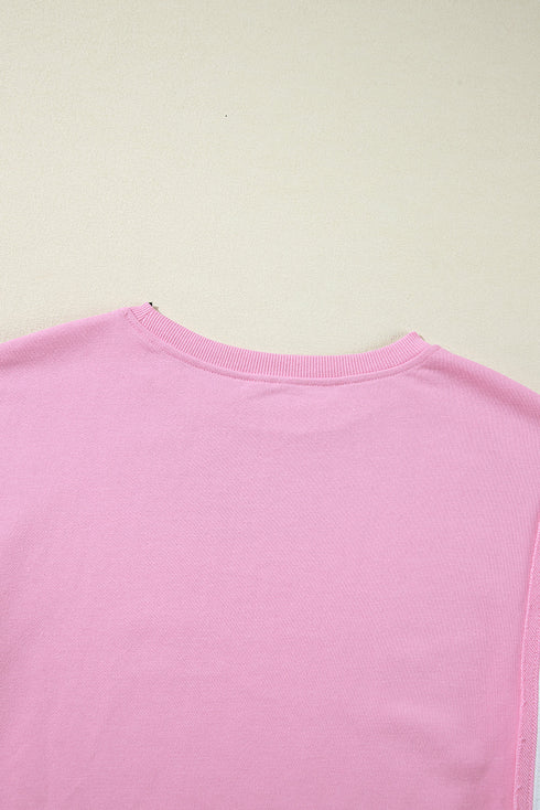 Exposed Seam Side Slit Crew Neck Sweatshirt