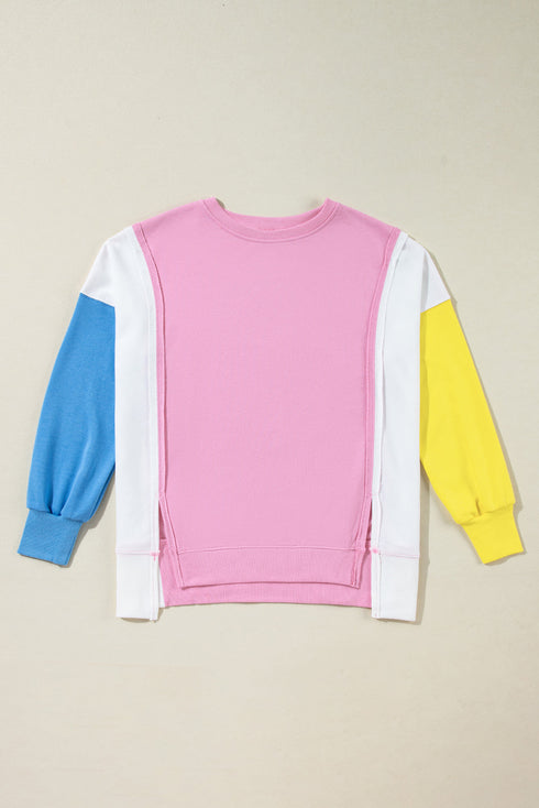 Exposed Seam Side Slit Crew Neck Sweatshirt