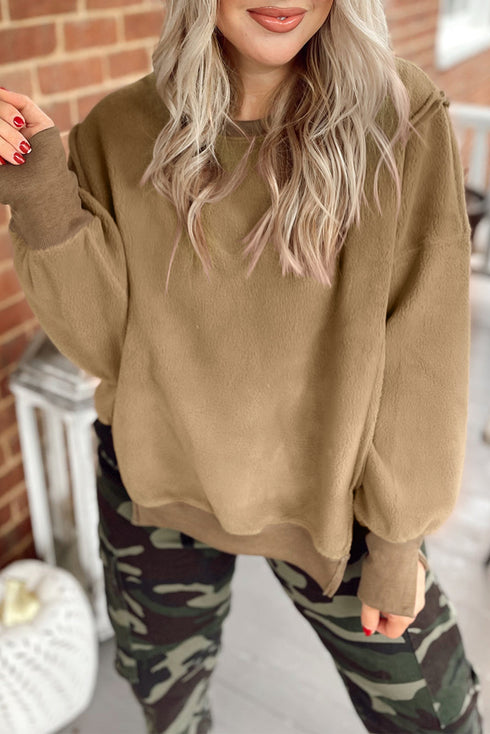 Exposed Seam Split Hem Relaxed Fit Pullover Sweatshirt