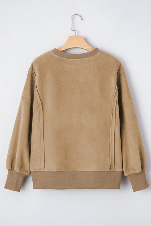 Exposed Seam Split Hem Relaxed Fit Pullover Sweatshirt