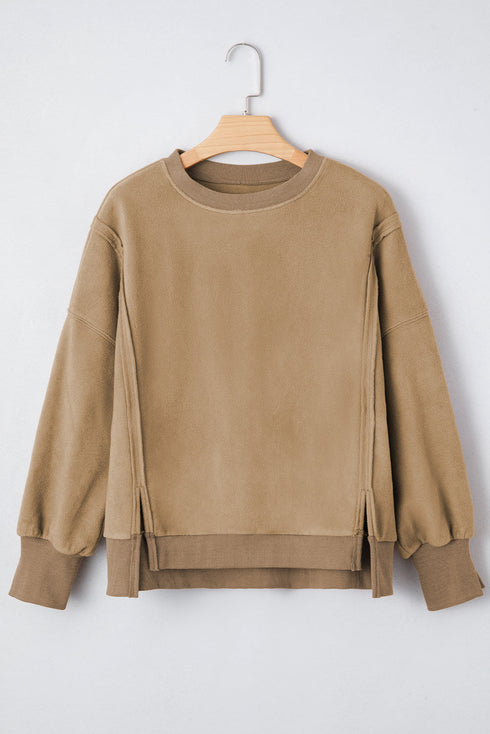 Exposed Seam Split Hem Relaxed Fit Pullover Sweatshirt