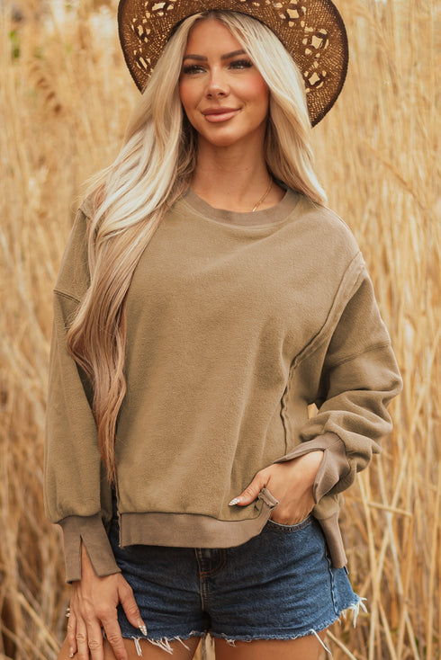 Exposed Seam Split Hem Relaxed Fit Pullover Sweatshirt
