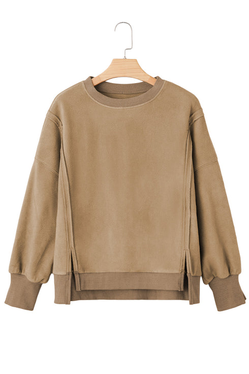 Exposed Seam Split Hem Relaxed Fit Pullover Sweatshirt