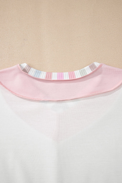 Exposed Seam Striped Panel Relaxed Fit V Neck Top