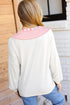 Exposed Seam Striped Panel Relaxed Fit V Neck Top
