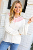 Exposed Seam Striped Panel Relaxed Fit V Neck Top