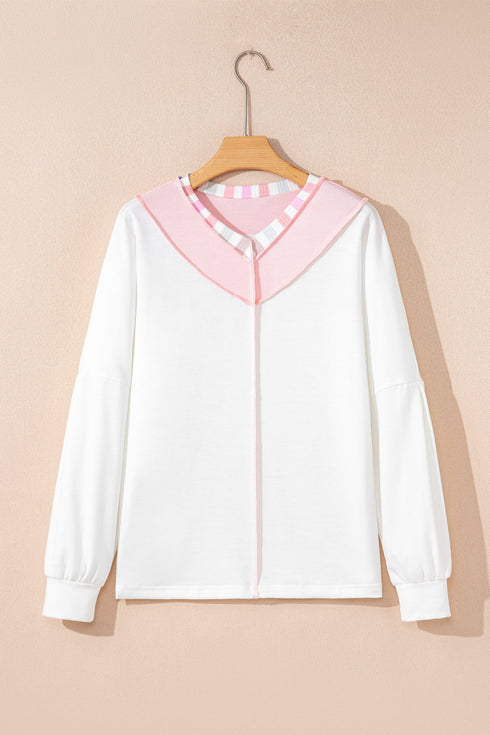 Exposed Seam Striped Panel Relaxed Fit V Neck Top