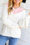 Exposed Seam Striped Panel Relaxed Fit V Neck Top
