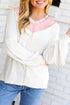 Exposed Seam Striped Panel Relaxed Fit V Neck Top
