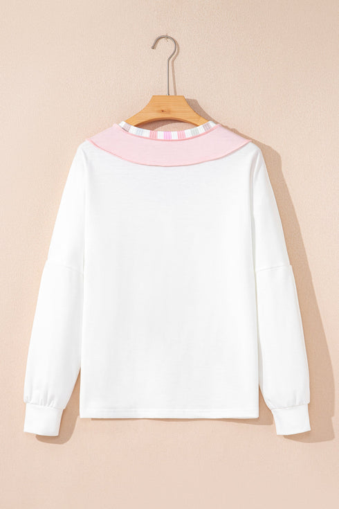 Exposed Seam Striped Panel Relaxed Fit V Neck Top