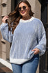 Exposed Seam Striped Ribbed Knit Crew Neck Sweater