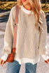 Exposed Seam Striped Ribbed Knit Crew Neck Sweater