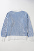 Exposed Seam Striped Ribbed Knit Crew Neck Sweater