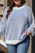 Exposed Seam Striped Ribbed Knit Crew Neck Sweater