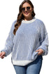 Exposed Seam Striped Ribbed Knit Crew Neck Sweater