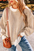Exposed Seam Striped Ribbed Knit Crew Neck Sweater