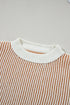 Exposed Seam Striped Ribbed Knit Crew Neck Sweater