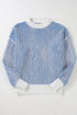 Exposed Seam Striped Ribbed Knit Crew Neck Sweater