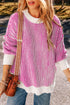 Exposed Seam Striped Ribbed Knit Crew Neck Sweater