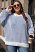 Exposed Seam Striped Ribbed Knit Crew Neck Sweater