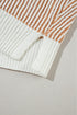 Exposed Seam Striped Ribbed Knit Crew Neck Sweater
