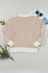 Exposed Seam Striped Ribbed Knit Crew Neck Sweater