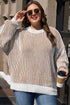 Exposed Seam Striped Ribbed Knit Crew Neck Sweater