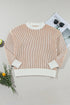 Exposed Seam Striped Ribbed Knit Crew Neck Sweater