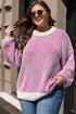 Exposed Seam Striped Ribbed Knit Crew Neck Sweater