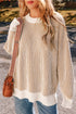 Exposed Seam Striped Ribbed Knit Crew Neck Sweater