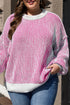 Exposed Seam Striped Ribbed Knit Crew Neck Sweater